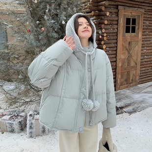 时髦范90白鸭绒可拆卸针织连帽羽绒服女2025冬新款小个子保暖外套