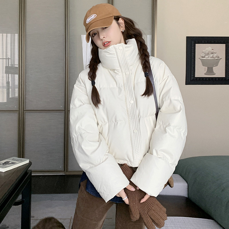 米白色小个子短款立领羽绒服女2025年冬季新款超火爆款抽绳面包服