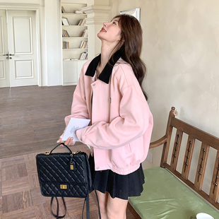 撞色拼接潮流减龄短外套女2025年秋季新款洋气穿搭小个子休闲夹克