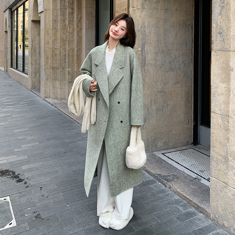 浅绿色时髦出街范双面呢羊毛大衣女2025冬新款大女主气质毛呢外套