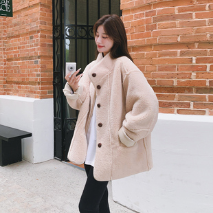 米色奶呼呼羊羔毛立领外套女2025冬季新款甜酷风加厚保暖皮毛一体