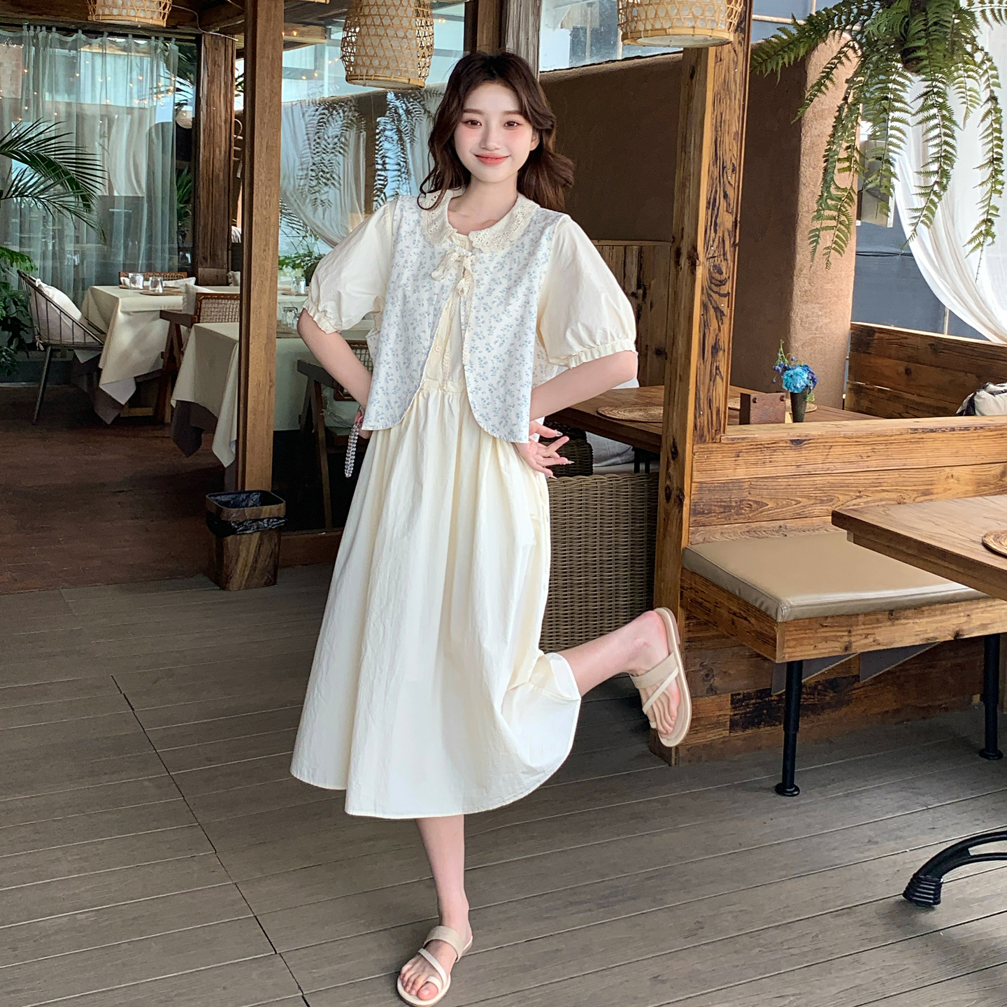 俏皮减龄感连衣裙套装女2025夏季新款碎花马甲时髦洋气长裙两件套