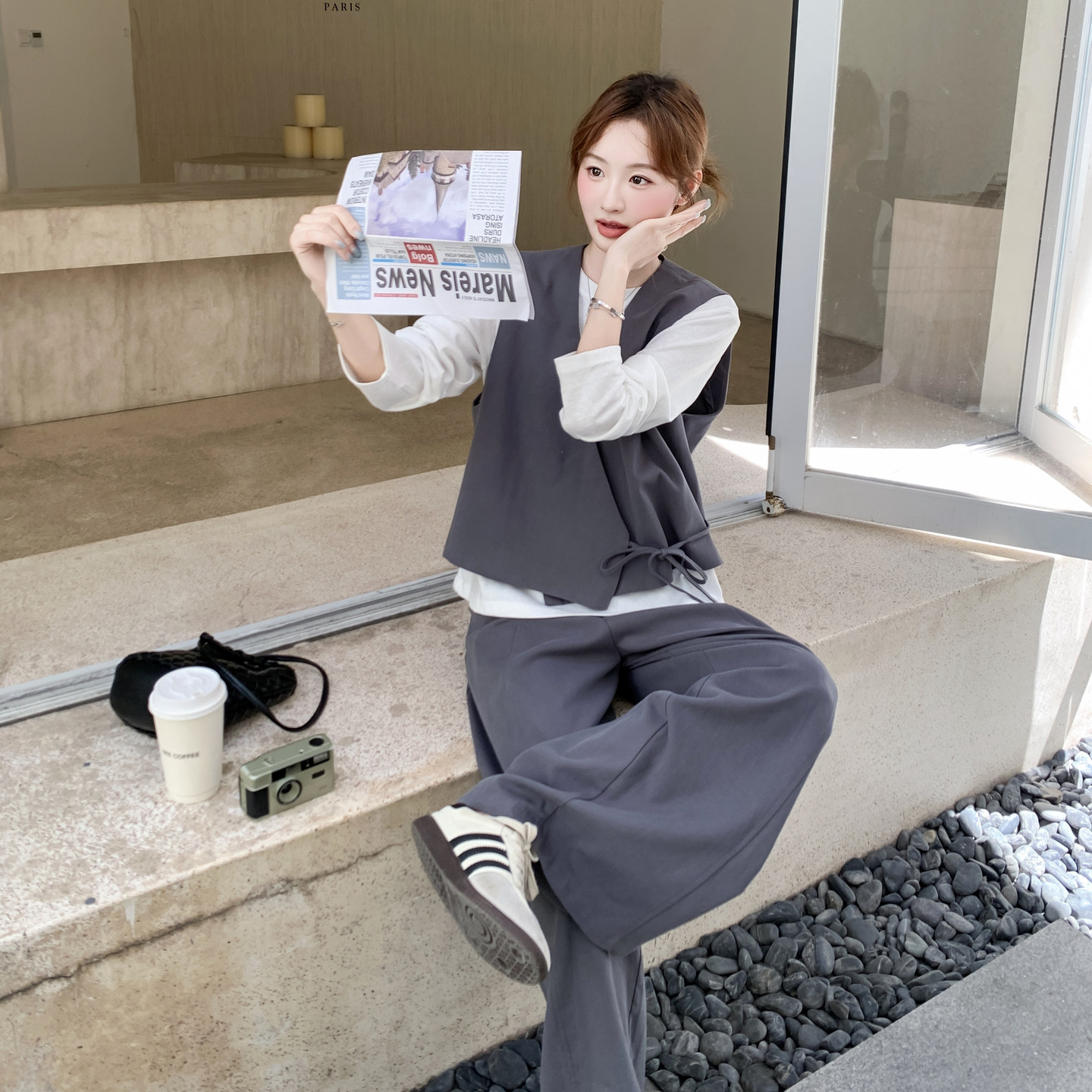 韩系老钱风极简松弛感套装女