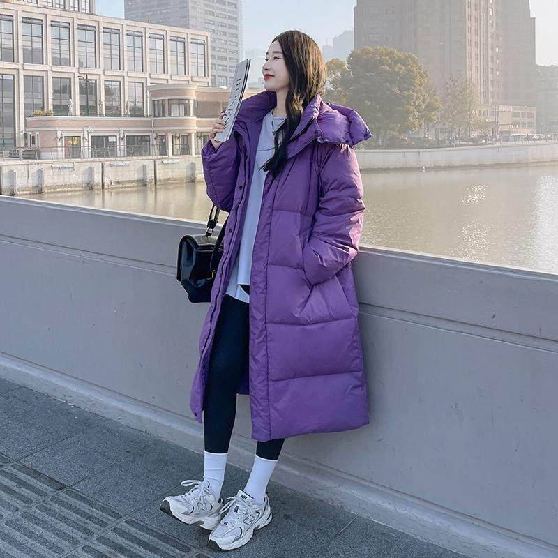 紫色韩版时尚白鸭绒加厚保暖长款外套女2024冬季新款高级感羽绒服