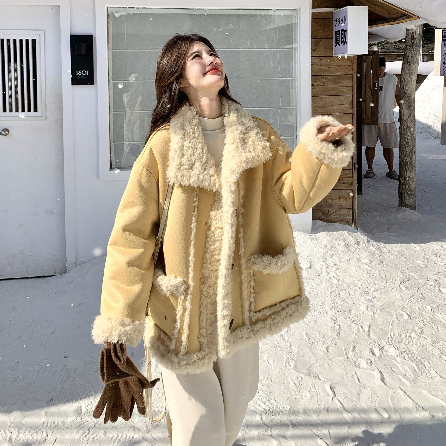 温柔系甜美风两面穿皮毛一体棉服