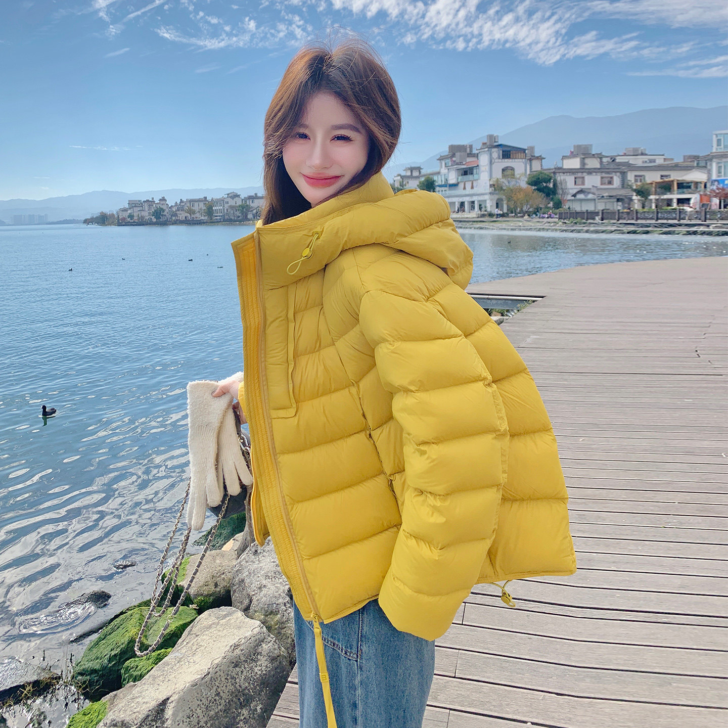 潮流范90白鸭绒连帽羽绒服