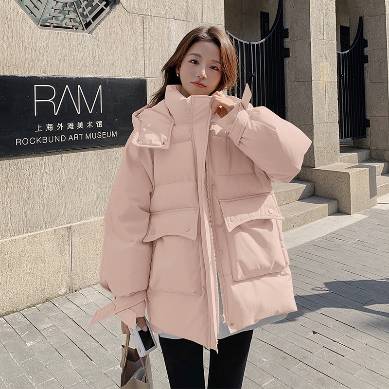 粉色减龄小清新连帽保暖棉服外套女2025冬新款防风设计巨好看棉衣