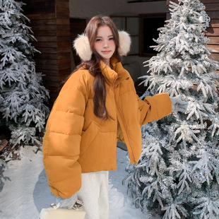 南瓜色小个子短款90白鸭绒羽绒服女2025年冬季新款轻盈保暖面包服