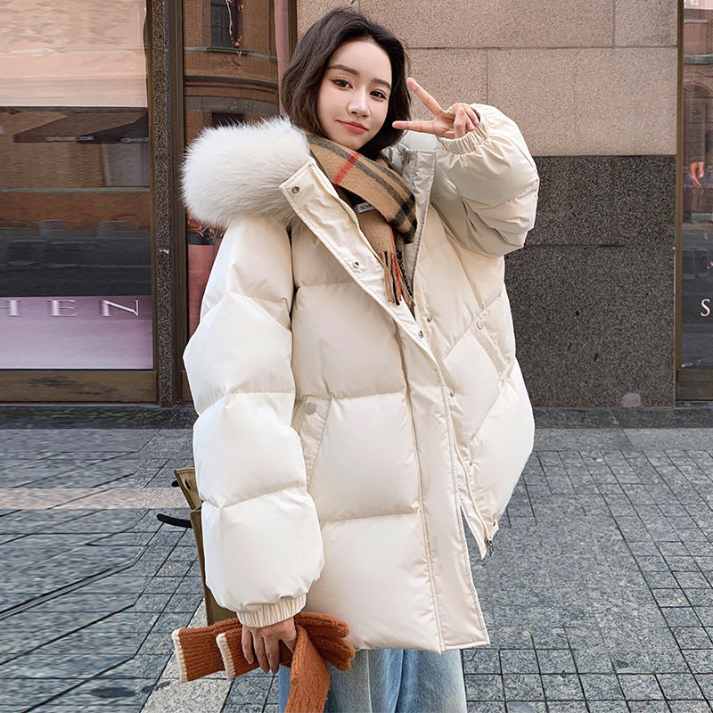 韩版宽松大毛领连帽羽绒服