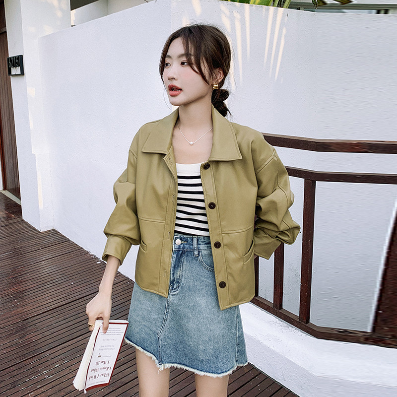 姜黄色超火机车范短款皮衣外套女2026年春季新款气质高级感皮夹克