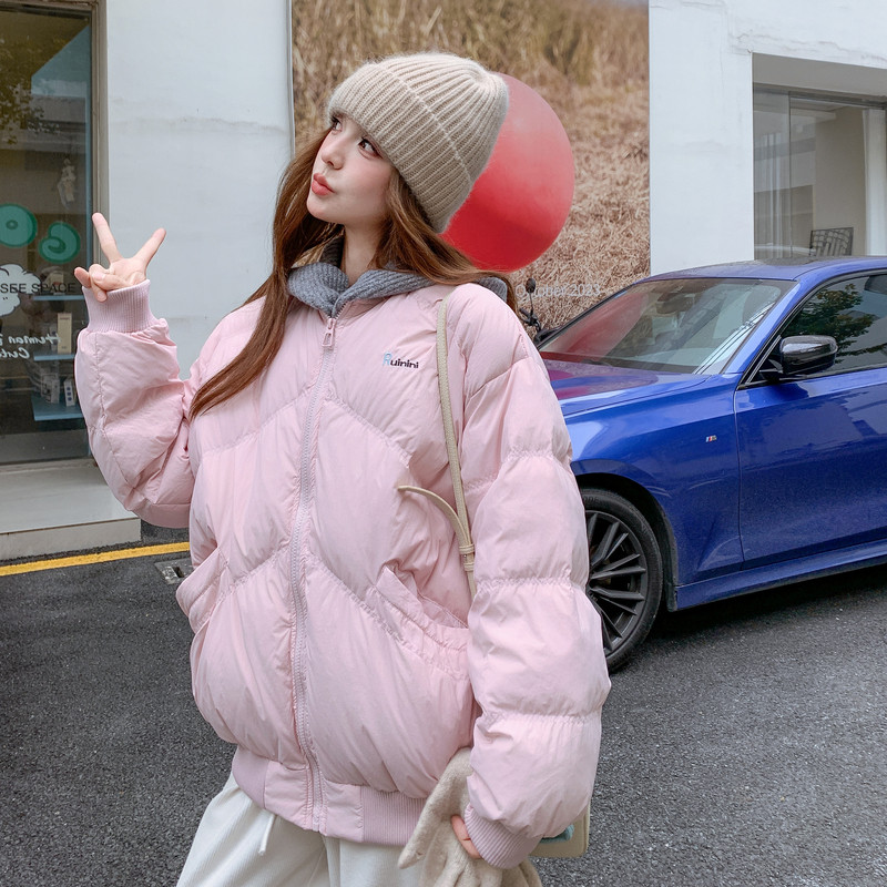 独特设计可拆卸针织棒球羽绒服女2025冬季新款慵懒风加厚保暖外套