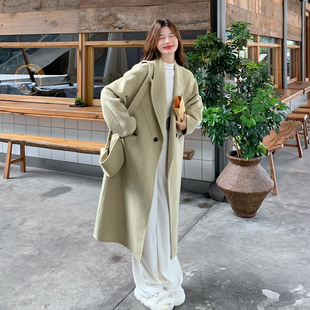 浅绿色独特设计感双面呢羊毛大衣女2025冬季新款小清新感毛呢外套