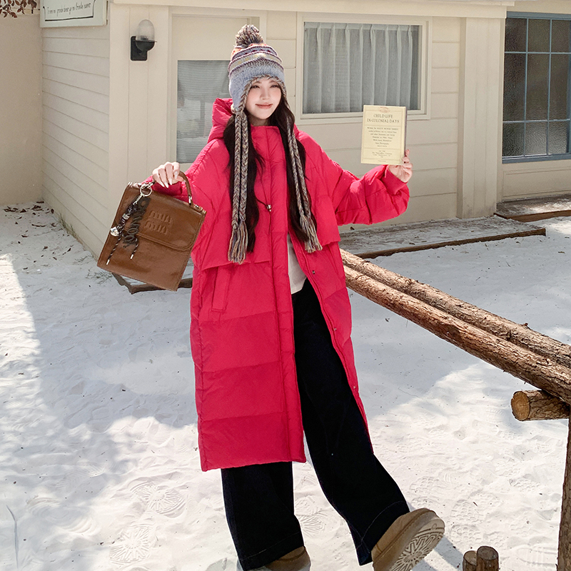玫红色超好看气质百搭羽绒服女