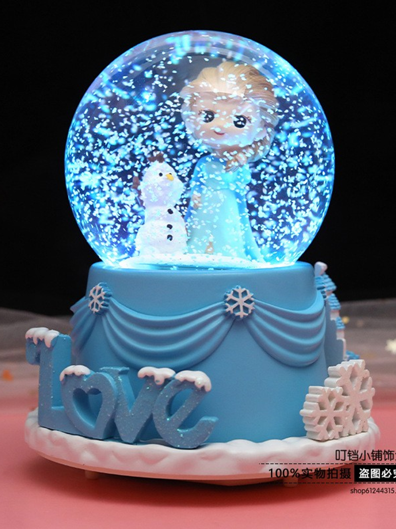 무료 배송 ELSA ICE AND SNOW PRINCESS 크리스탈 볼 뮤직 박스 뮤직 박스 회전 눈송이 새해 여자 친구 선물
