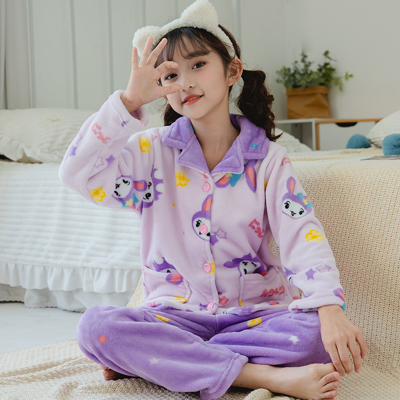 儿童睡衣法兰绒秋冬款男孩2024新款男童女童春秋珊瑚绒宝宝家居服