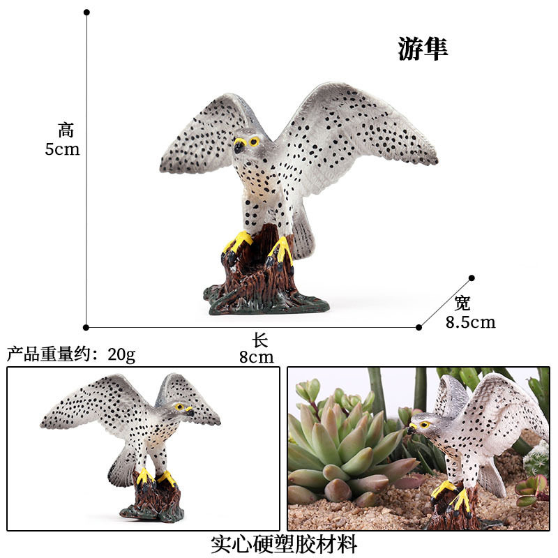儿童仿真野生实心鸟类模型摆件礼物动物玩具静态游隼手办花梨鹰