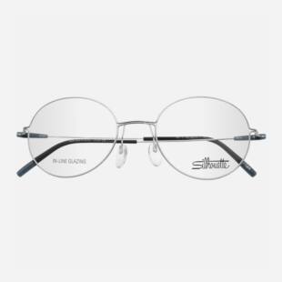 诗乐Silhouette眼镜框男女超轻纯钛复古圆框银色商务时尚小脸5509