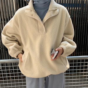 市舶司锁温效果zei好 韩国女装2023冬新半开领摇粒绒套头卫衣外套
