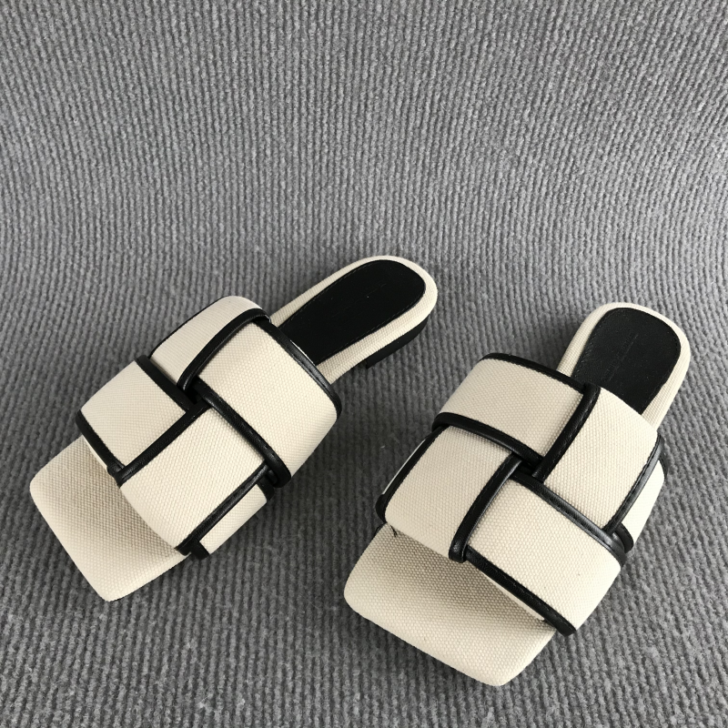 正品女鞋断码撤柜处理夏季编织外穿法式方头一字拖平底居家凉拖鞋