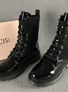 安玛莉女靴专柜断码撤柜春秋潮酷真皮圆头百搭爆款短靴英伦马丁靴