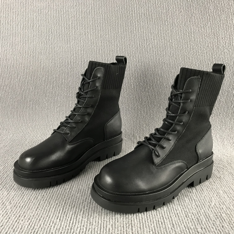 专柜品牌女鞋撤柜断码处理交叉系带瘦瘦靴真牛皮百搭韩版马丁靴秋