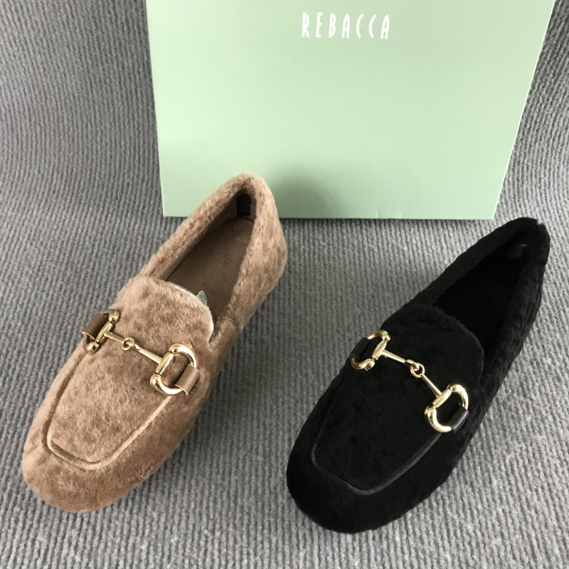 35.36码REBACCA/瑞贝卡正品断码撤柜秋冬羊毛里豆豆鞋保暖棉鞋女