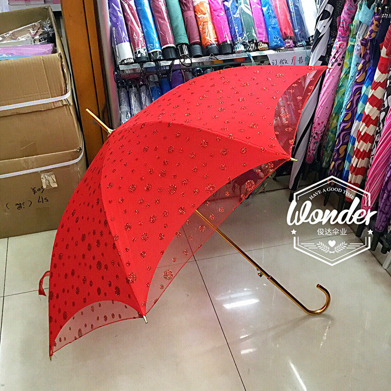 红伞蕾丝花边新娘伞婚庆结婚伞大红色雨伞长柄复古婚礼婚伞女