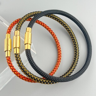 4mm5mm不锈钢按扣手链本命年红绳可穿转运珠男女同款钢丝手绳配绳