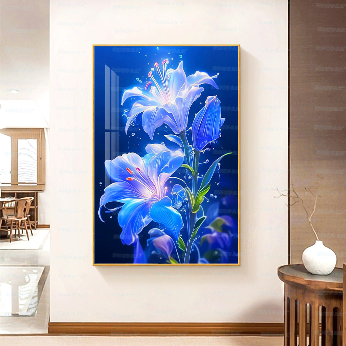KS色系新款客厅玄关装饰画琉璃百合手工自己绣大格满绣印花十字绣