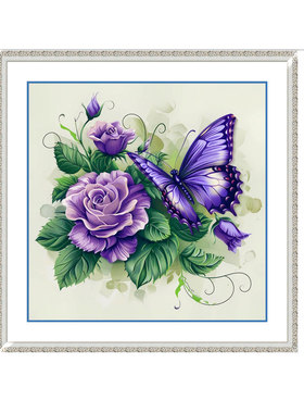 KS色系新款客厅卧室小幅花卉爱情紫色蝴蝶飞舞满绣手工自绣十字绣