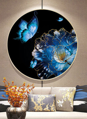 KS色系新款客厅卧室小幅蓝色蝴蝶恋花简约满绣印花简约现代十字绣