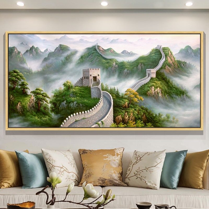 KS色系新款客厅办公室大幅中国风国画万里长城大好河山满贴钻石绣