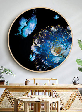 KS色系新款客厅卧室小幅蓝色爱恋蝴蝶简约现代手工自贴满绣钻石画