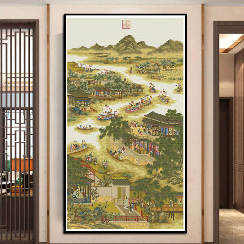 ks色系新款客厅竖版国画雍正满绣