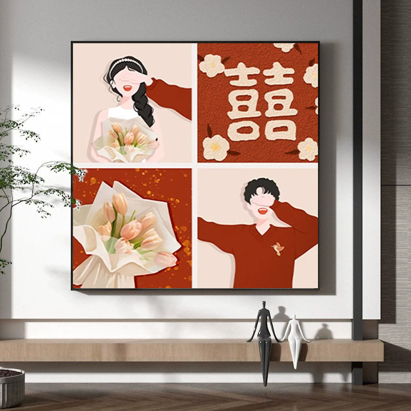 KS色系新款客厅卧室结婚喜庆爱情百合花大喜字手工贴钻画满钻石绣