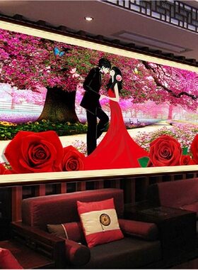 KS色系新款客厅大幅结婚爱情玫瑰幸福约定樱花树下的婚礼满钻石绣