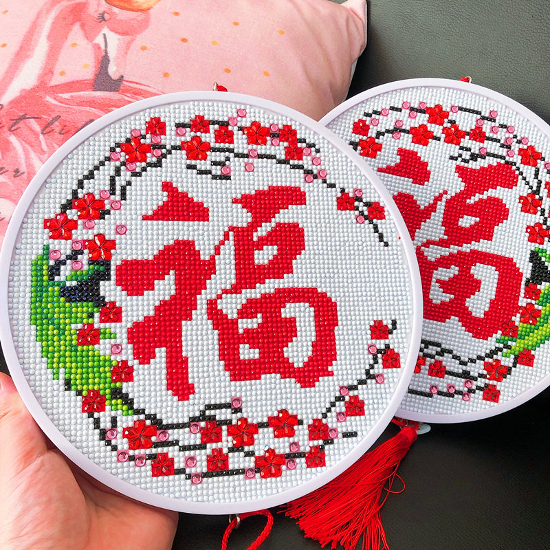 KS色系新款客厅玄关小幅梅花福字免装裱带送框圆形满贴钻石画