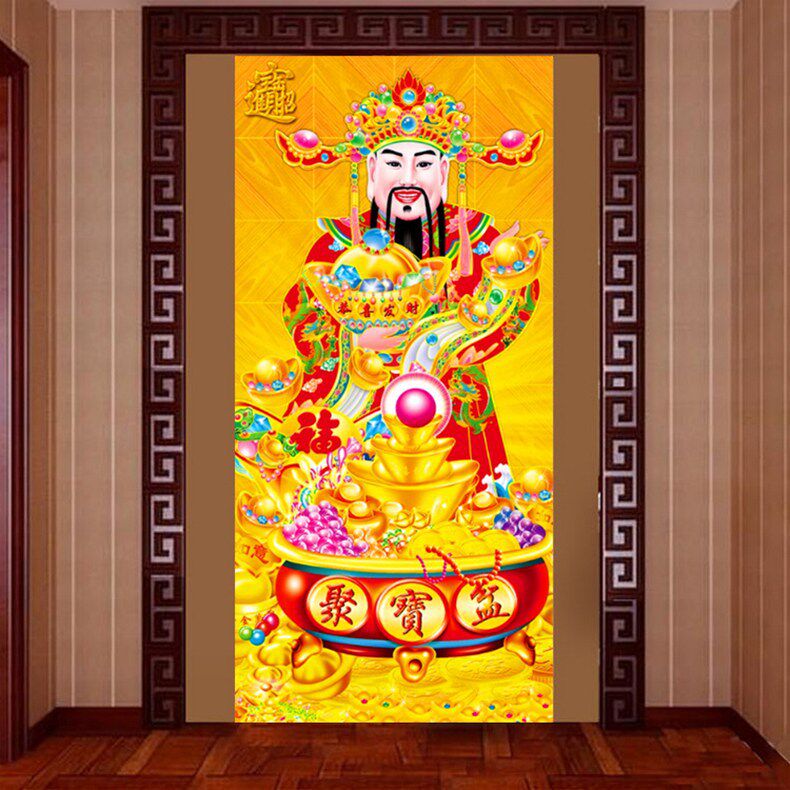 KS色系新款客厅玄关大幅人物招财进宝财神爷DIY手工自贴满钻石绣