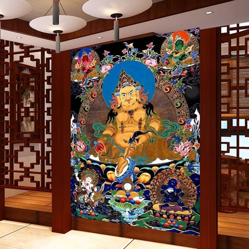 KS色系新款客厅玄关竖版黄财神唐卡菩萨佛像自己贴钻粘钻满钻石画