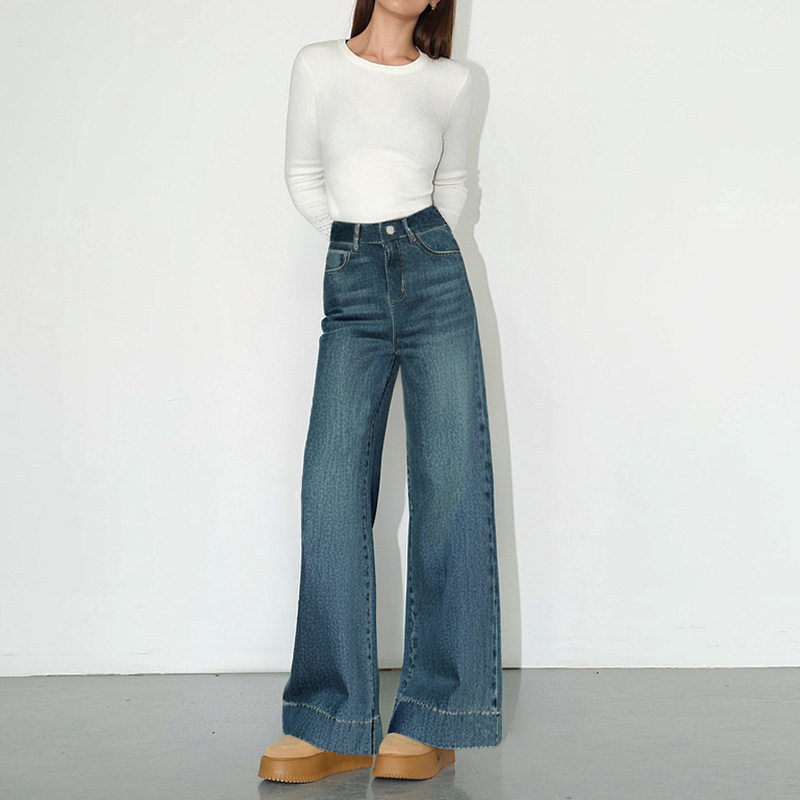 微喇牛仔裤女2026春秋新款高腰显瘦感垂感阔腿直筒裤休闲裤子