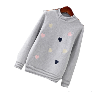 女童毛衣打底衫纯棉薄款圆领纯棉针织衫套头中大童低领休闲春装