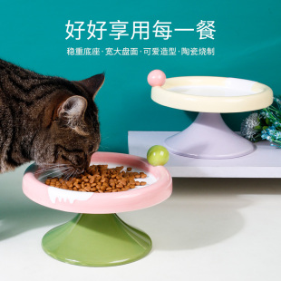 陶瓷猫碗猫食盆高脚防打翻大脸加菲猫专用耐脏易冲洗宠物猫咪用品