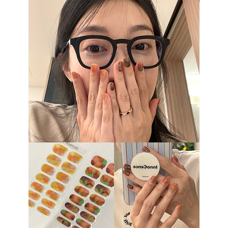ANPUZI小红书同款半烤凝胶美甲贴照灯光疗防水持久水彩晕染PU0015