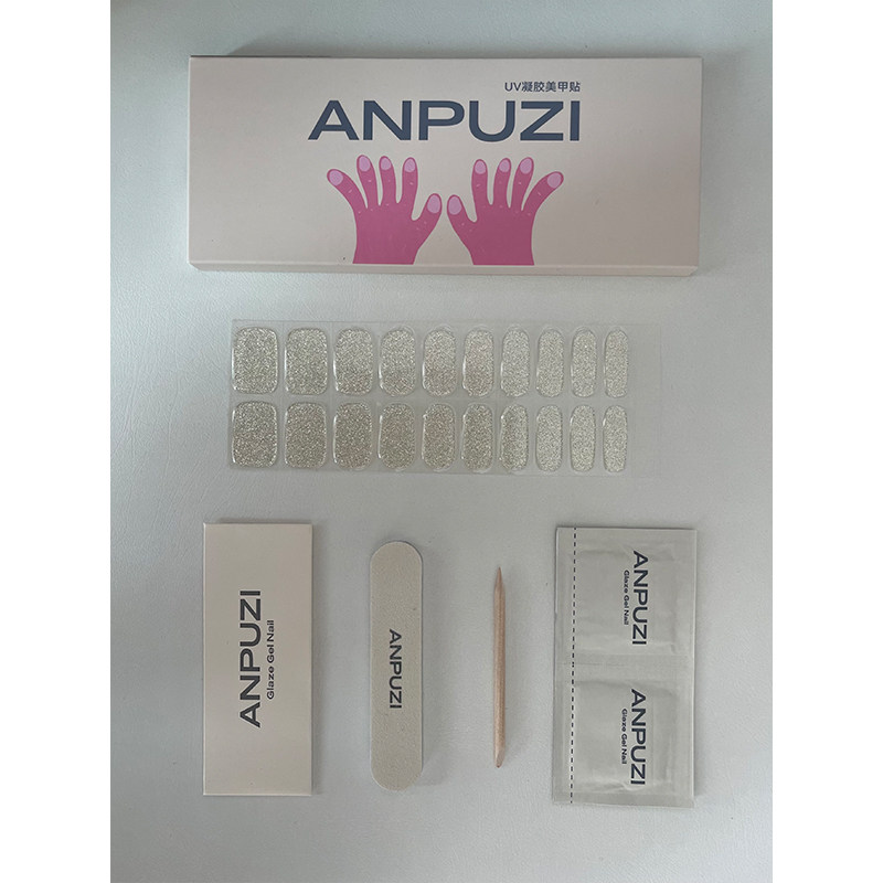 ANPUZI小红书款半烤凝胶美甲贴照灯光疗防水持久白月光手贴AN021