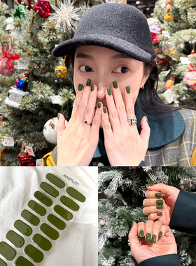 ANPUZI小红书同款半烤凝胶美甲贴照灯光疗防水持久英伦绿AN059
