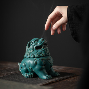 狻猊盘香炉 陶瓷工艺品熏香摆件倒流香薰炉 创意家居香插复古香道