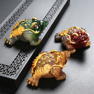 变色茶宠摆件可养招财貔貅蟾蜍树脂大号金蟾猪聚宝盆功夫茶具宠物