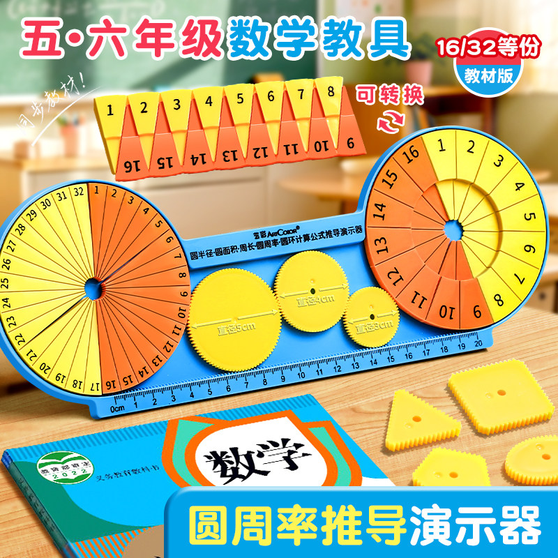 圆的面积周长推导教具圆周率公式推算演示器小学六年级数学32等分16等分圆的分割转换计算扇形展开图学具图片