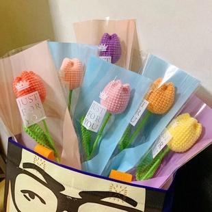 1pc Tulip Crochet Flowers Artificial Woven Flowers Handmade