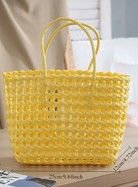 New Design Plastic Woven Hollow Tote Bag, Beach-Ready Handb